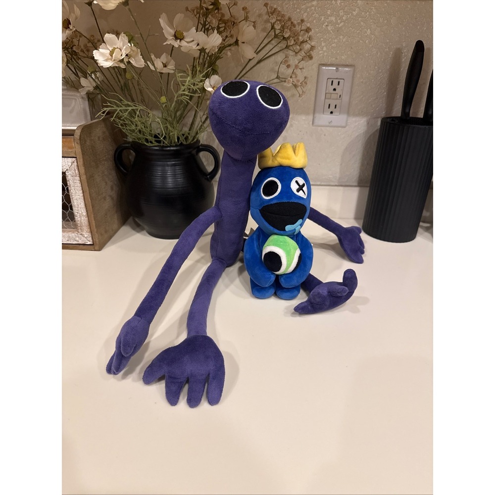Rainbow Friends Roblox Plush Set Blue with Crown and Purple Lanky Character Toy